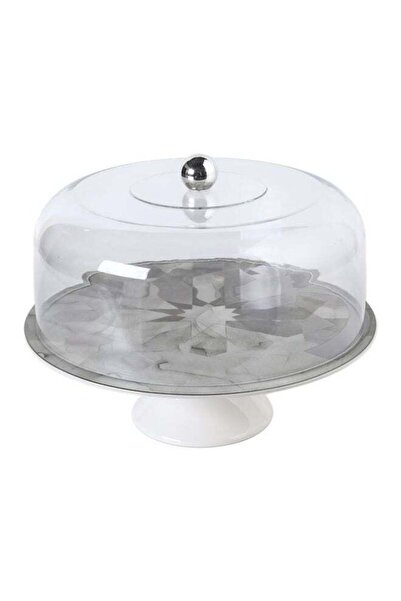 Trust Porcelain Cake Stand With Aclyric Lid Olive Green/Silver 30cm