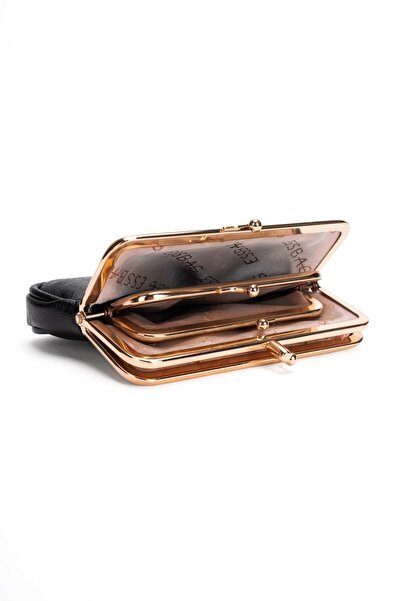 essbag Monalisa Multi-Compartment Black Soft Leather Clip-On Scholarship Wome...