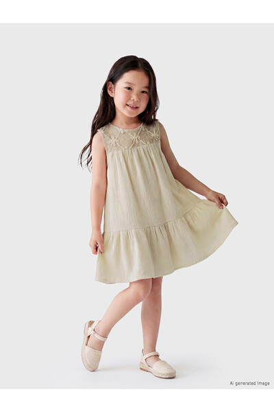 LC Waikiki Ecru Lace Detailed Ruffled Girl's Dress