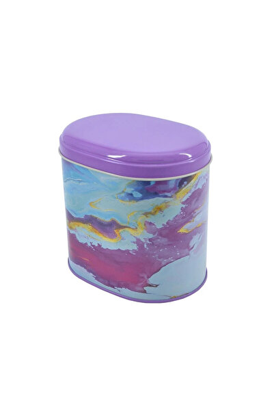Evle Exclusive Liquid Flat Purple Patterned Metal Storage Container, 11 X 15 Cm, Kitchen Organizer, 1.7 Lt