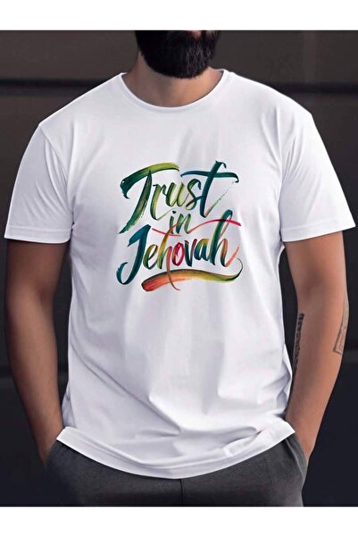 KYMC07 تي شيرت رجالي بمقاسات كبيرة بتصميم ريترو مع طباعة Jehovah Trust - ياقة...