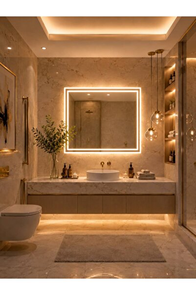 eagle mirror Frame One Dekoratif Kare LED’li Banyo Aynası Dokunmatik Sensörlü...