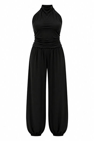 Laluvia Black Halter Neck Top and Pants Set - 1997