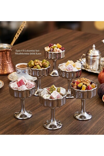 Hinora 6-Piece Glass Serving Set with Footed Base, Turkish Delight Bowl, Snac...