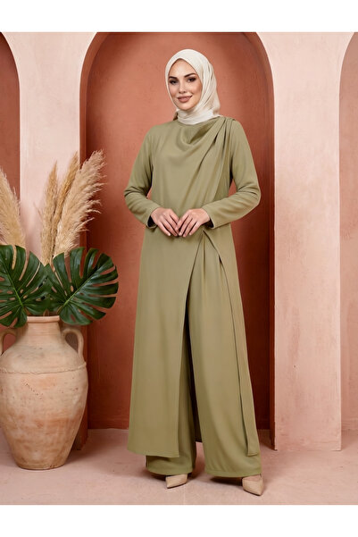 ELVA MODA Gold Toka Detaylı Asimetrik Kesim Konkort Krep Lima Kumaş İkili Takım