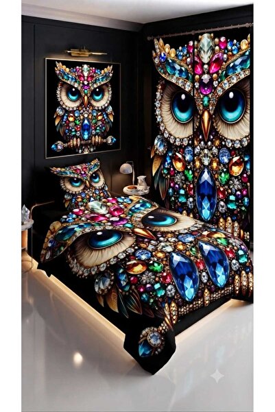 Elmas Dizayn 280*240 سم. طقم غرفة نوم بتصميم خاص مع ستارة، غطاء لحاف فردي، طق...