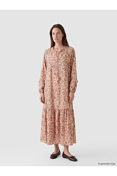 LC Waikiki Original Tie-Neck Patterned Dress