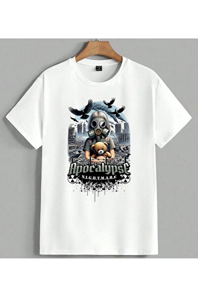 ELFERA Apocalypse Nightmare Gas Printed Unisex Oversize T-Shirt White