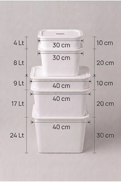 decosense 5 Pieces White Lid Different Size Polypropylene Plastic Organizer Multi-Purpose Set - 5-Piece Toy Box and Storage Basket