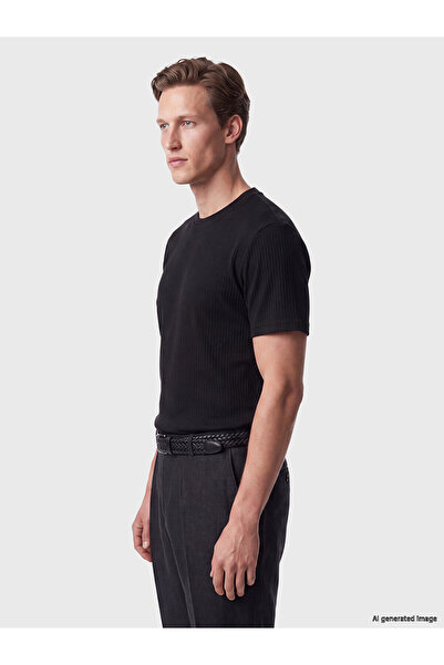 LC Waikiki Southblue Black Crew Neck Ribbed Men's T-Shirt