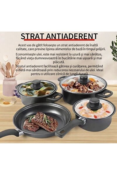 Generic Brand Set vase de gatit 13 piese, oale si tigaie antiaderente, capace din sticla si ustensile din nylon