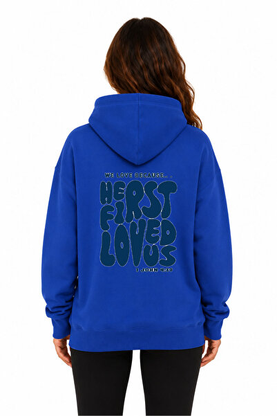 herkesemoda First Love Back Printed Hooded 2 Thread Raster Printed Sweatshirt