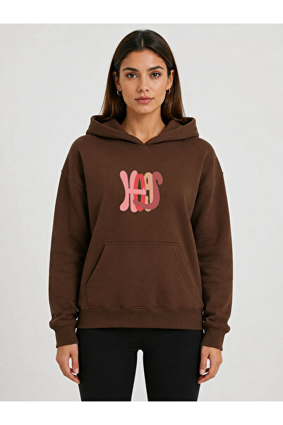 herkesemoda Hugs Printed Hooded 2 Thread Raster Sweatshirt