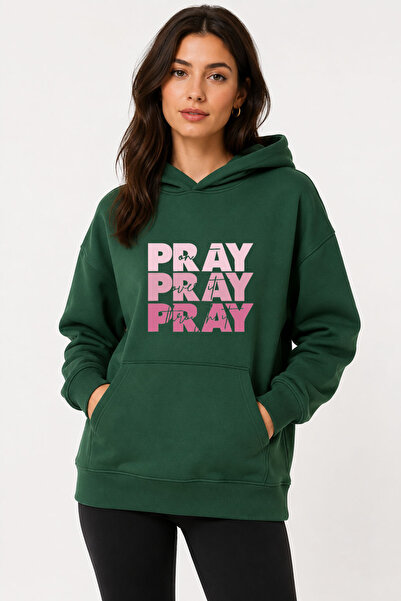 herkesemoda Pray Printed Hooded 2 Thread Raster Sweatshirt