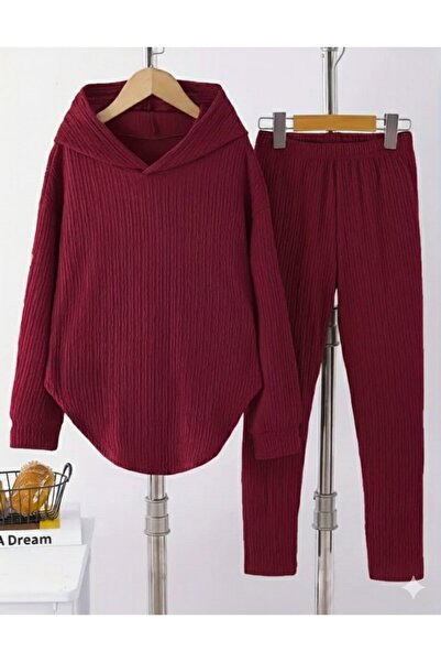 Kokosh moda Women's Long Sleeve Hooded Meloni Blouse and Pants Double Suit