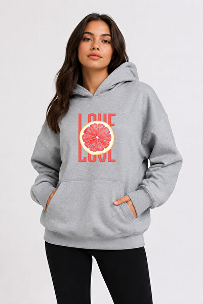 herkesemoda Orange Slice Printed Hooded 2 Thread Threaded Sweatshirt
