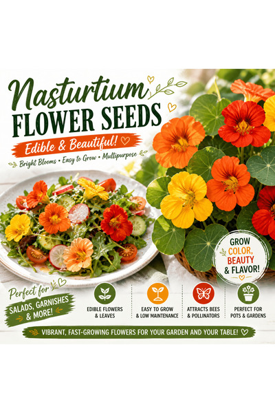 Bloom & Sow Seed بذور ناستورتيوم مختلطة - زهور متعددة الألوان صالحة للأكل، سه...