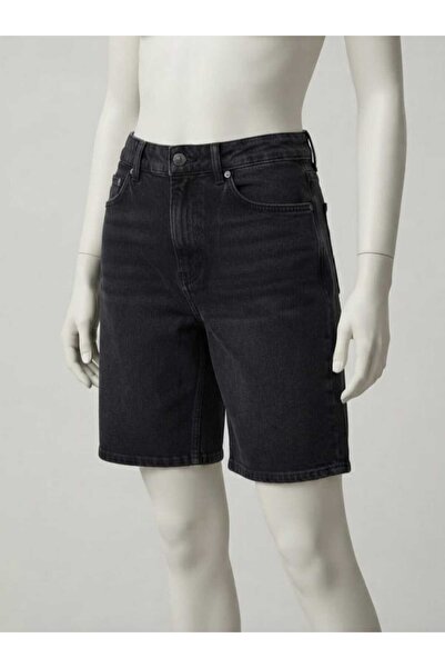 BeHill Be Hill Kadın Yüksek Bel Bermuda Denim Şort Füme
