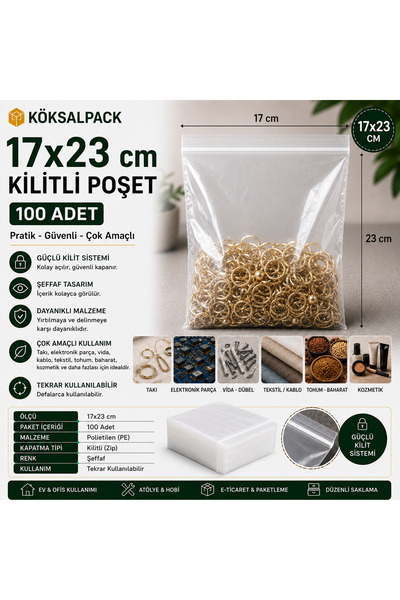 Köksal Pack Köksalpack 17X23 cm Ziplock Bag Transparent Ziplock Bag 100 Piece...