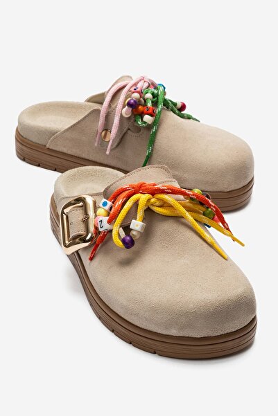 Zeynep Sıradağlı Candy Women's Genuine Leather Slippers Mink Suede
