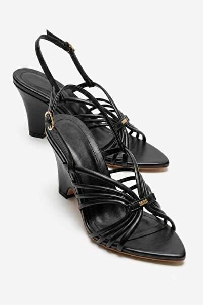 babiva Black Wedge Heel Thin Strap Evening Dress Women's Shoes