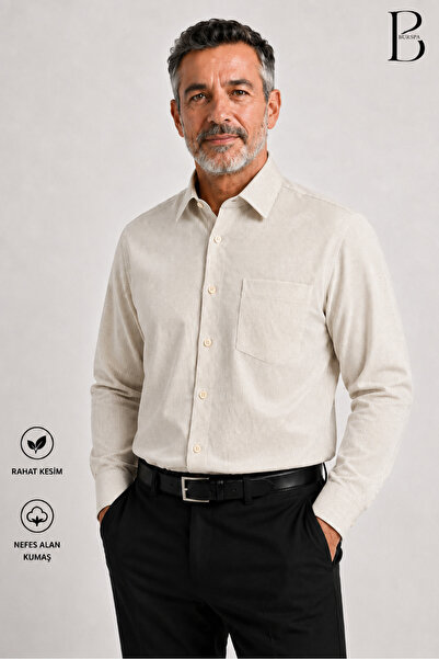 BURSPA Relaxed Fit Long Sleeve Striped Classic Men's Dad Shirt