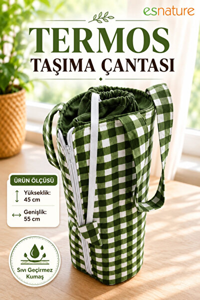 esnature Sıvı Geçirmez Duck Kumaş Termos Taşıma Çantası 45x55 cm – Omuz Askıl...