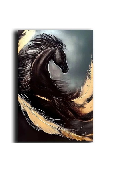 OEM Tablou decorativ pe pânză, model cal, 70x100 cm, pânză/lemn, negru/gri/bej