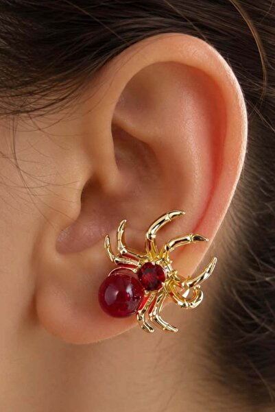 TAKIŞTIR Altın Renk Örümcek Figürlü Taş Detaylı TX Ear Cuff (Tek)