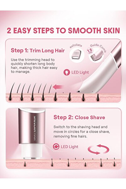 SHEGLAM Bikini Trimmer for Women-2-in-1 Electric Razors with Exfoliating & Dual Head Shaver, Ceramic Hypoallergenic Blade, IPX7 Waterproof, 2 LED Light, USB-C Rechargeable Cordless Body Hair Trimmer