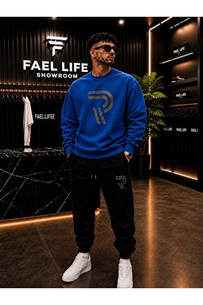 FAEL LİFE Unisex Wide Cut Zero Neck and Sweatpants R Printed Set