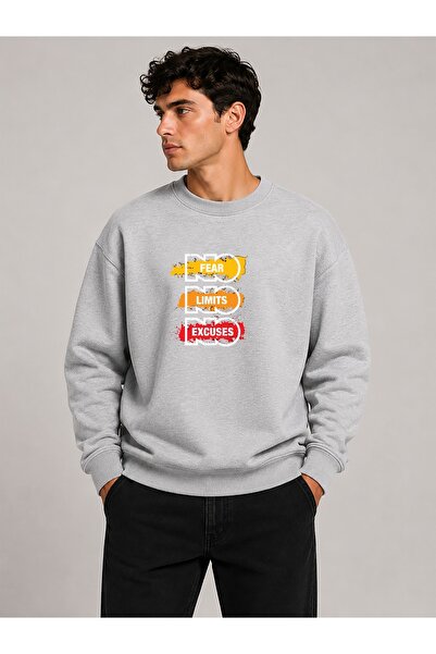 herkesemoda No Fear Print Detailed Crew Neck 2 Thread Sweatshirt