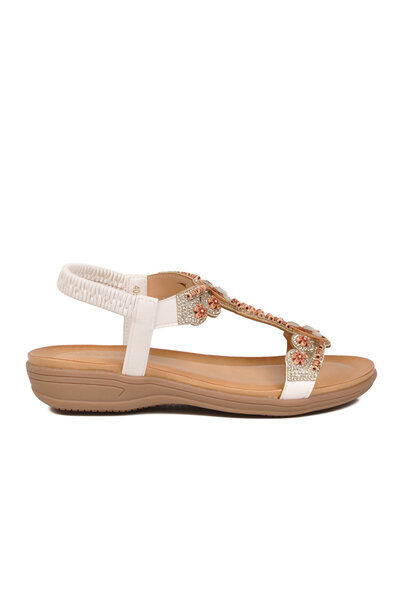 Ewoll Women's White Colorful Patterned Embroidered Comfortable Soft Sole Sand...