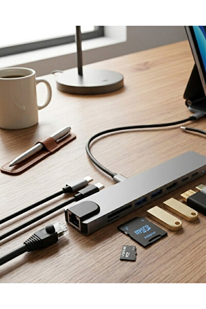 UCUZTEKNO Type C Multi Port Hub 8 Port USB HDMI Sd Card Ethernet Adapter