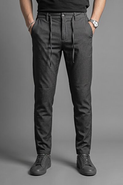 Gussi Men's Relaxed Fit Elastic Waist Lace-Up Jogger Fabric Trousers