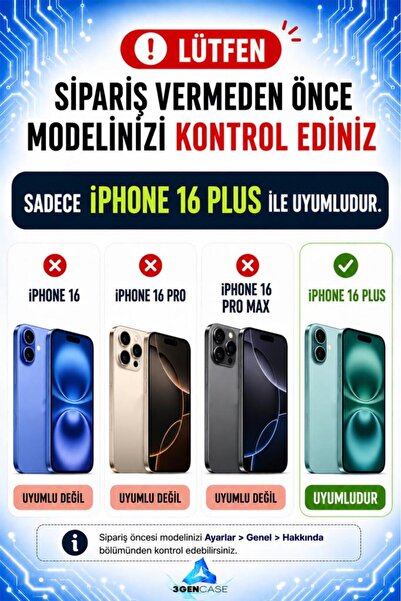 3GEN CASE iPhone 16 Plus Uyumlu İkonik Desenler Serisi Lansman Kılıf İçi Kadife Kaplamalı Kamera Yükseltili