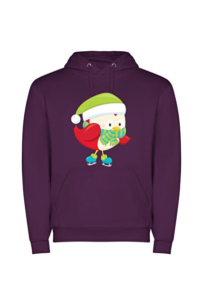 iLovePrints Festive Feathered Friends Φούτερ με κουκούλα σε χρώμα Μωβ