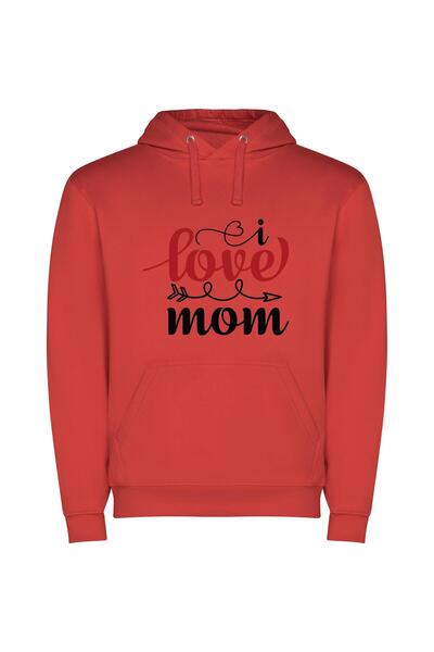 iLovePrints Love Mom's Art Collection Φούτερ με κουκούλα σε χρώμα Κόκκινο