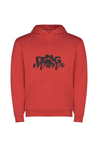 iLovePrints Chic Dog Mama Logo Φούτερ με κουκούλα σε χρώμα Κόκκινο