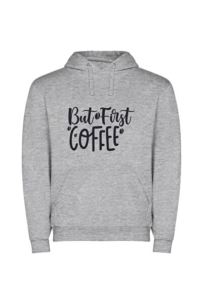 iLovePrints Black Ink Coffee Elegance Φούτερ με κουκούλα σε χρώμα Γκρι