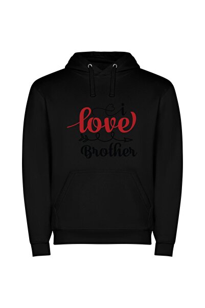 iLovePrints Fraternal Love: Red & Black Φούτερ με κουκούλα σε χρώμα Μαύρο