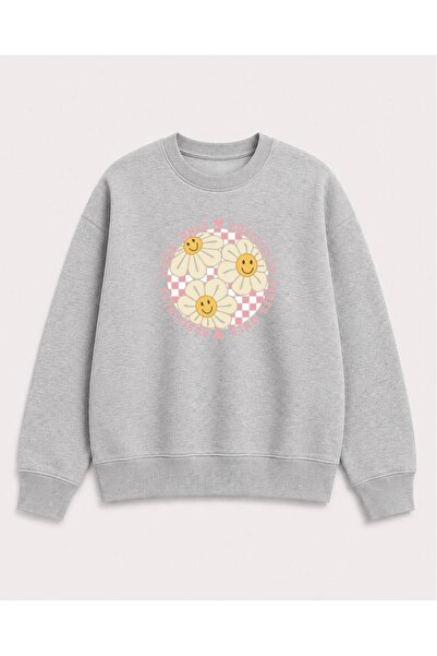 herkesemoda Smiling Faces Emoji Printed 2 Thread Threaded Crew Neck Sweatshirt