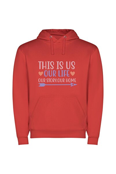 iLovePrints Our True Home Story Φούτερ με κουκούλα σε χρώμα Κόκκινο