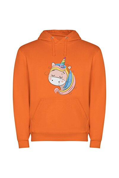 iLovePrints Magical Rainbow Unicorn Φούτερ με κουκούλα σε χρώμα Πορτοκαλί