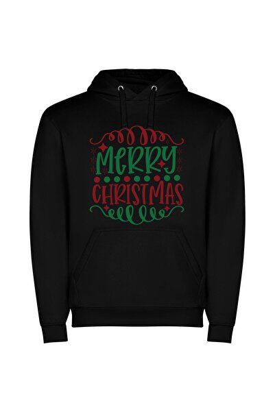 iLovePrints Festive Typography Wonderland! Φούτερ με κουκούλα σε χρώμα Μαύρο