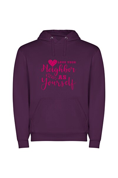 iLovePrints Neighborly Love: A Delightful Affair Φούτερ με κουκούλα σε χρώμα Μωβ