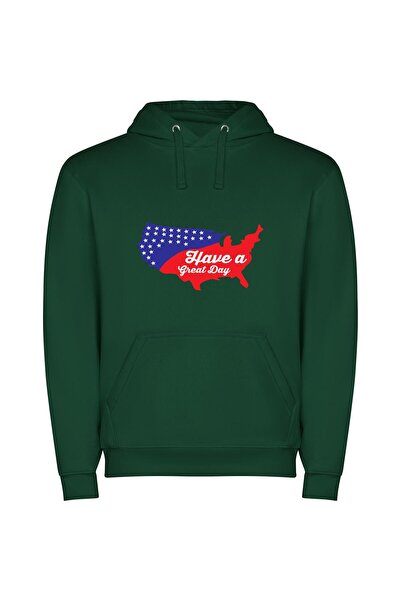 iLovePrints USA: Happy Day Map Φούτερ με κουκούλα σε χρώμα Πράσινο