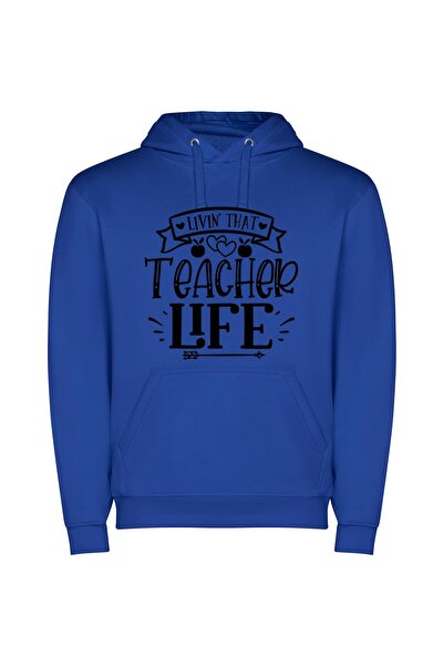 iLovePrints Teacher's True Black & White Φούτερ με κουκούλα σε χρώμα Μπλε