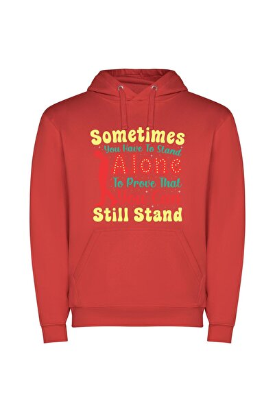 iLovePrints Unbreakable Stand Φούτερ με κουκούλα σε χρώμα Κόκκινο