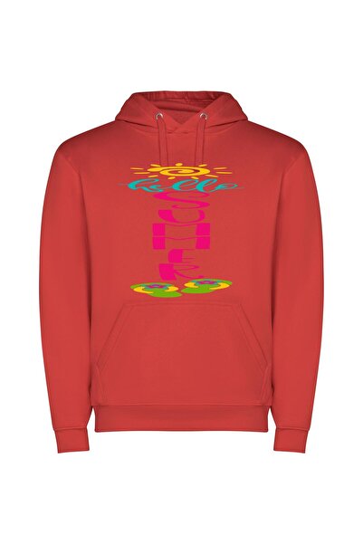 iLovePrints Vivid Serenity: Symmetrical Neon Φούτερ με κουκούλα σε χρώμα Κόκκινο